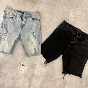 Aeropostale Distressed Denim Shorts Set - Light Blue and Black